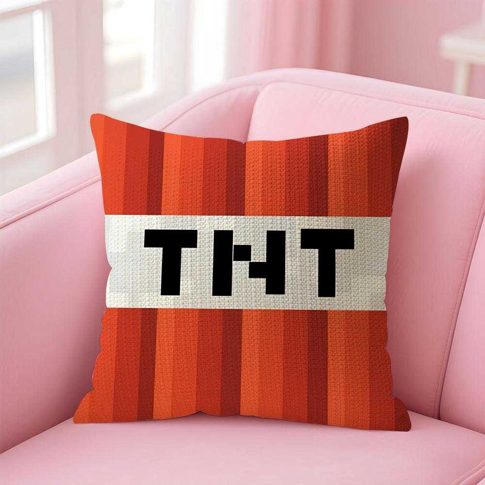 Game T-Tnt Block Explosion Pillow Case Natural Linen Organic Fabric Double-Sided Printing Sofa Home Decor Gift Cushion Cover