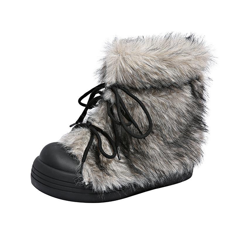 Retro popular Mao Mao big-headed boots, new fashionable warm and cold-resistant thick-soled heightening snow boots in winter