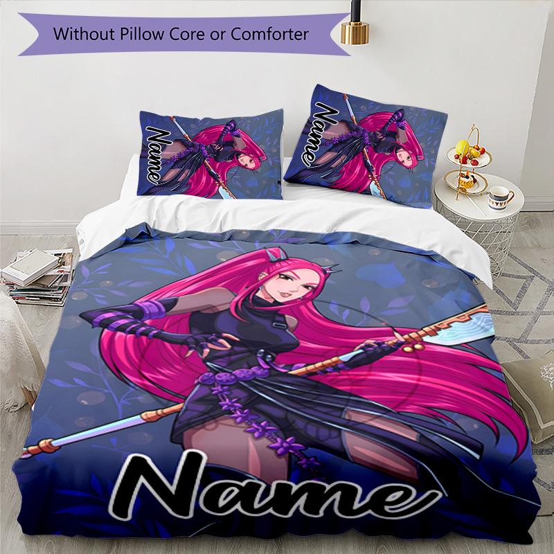 3pcs KPop Demon Hunters21 Cover Set - Personalized Name, HD Printed Bedding with 1 Cover and 2 Pillowcases - Perfect for Home Decor, Easy Care