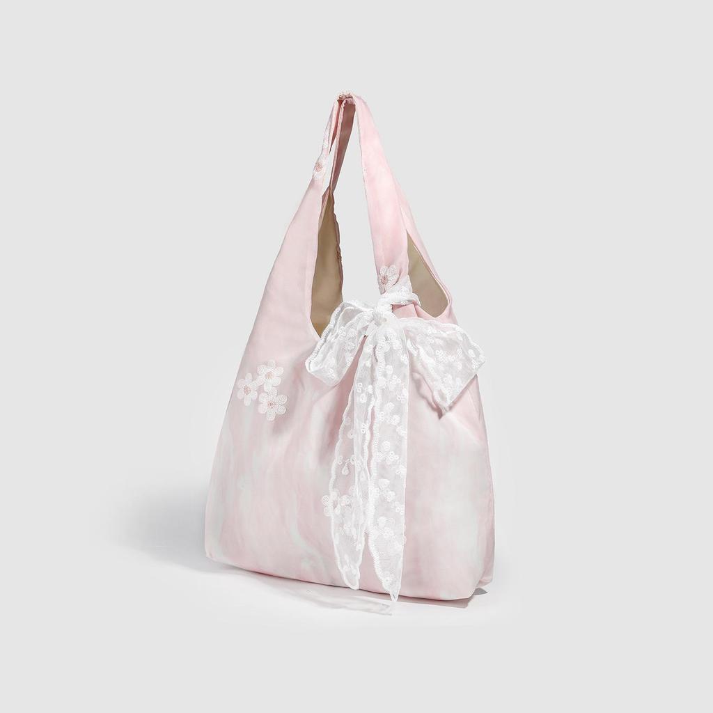 2025 Bow Art Lace One-Shoulder Large Canvas Tote Bag