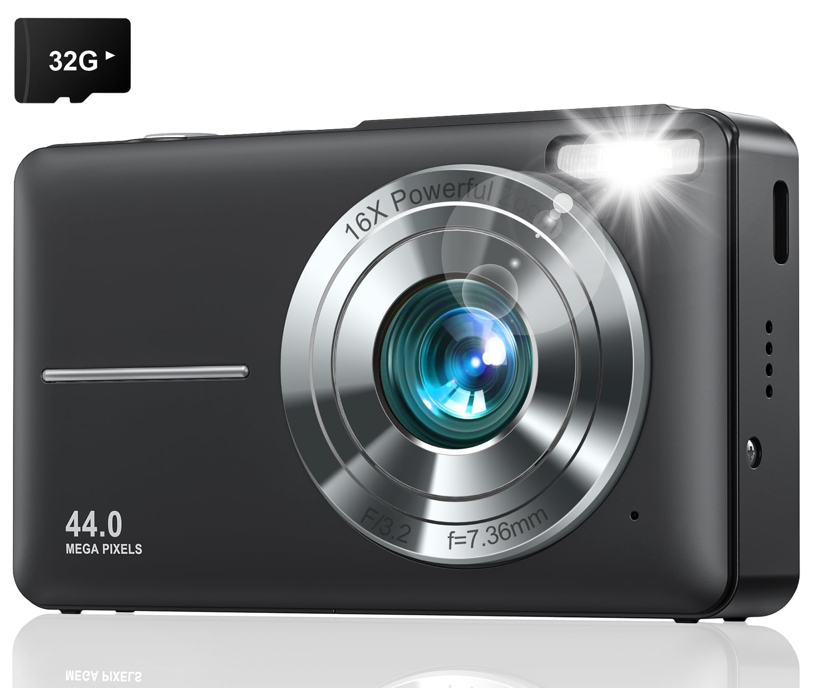 

Lecran Digital 1080P Video Auto AF HD Image Inch IPS USB C Black Camera, 44MP, Recording, Focus, Function, Camera, Stabilization, 2.4 Screen, чорний