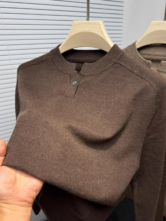 Henry-Kragen Herren Freizeit Strickpullover - Herbst/Winter, Teenager Lockerer Schnitt, Uni