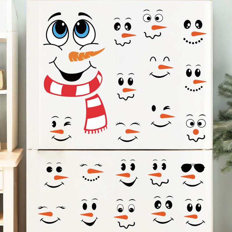 Christmas Snowman Face Sticker Self-Adhesive Cartoon Water Bottle Cup Window Wall Funny Decal