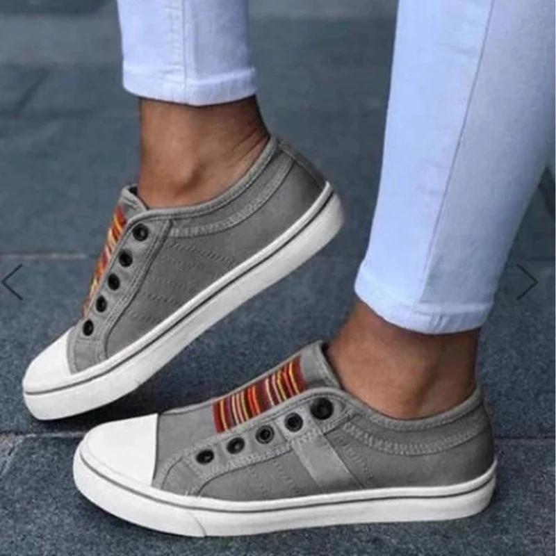 Women's Canvas Shoes Summer Flats Sneaker Fashion Vulcanized Shoe Slip on Loafers Thick Sole  Casual Woman Walking Shoes