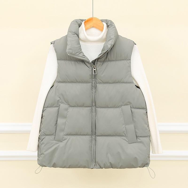 Loose Sleeveless Short Stand-up Collar Vest for Winter Commuting Simple Casual Cotton Vest