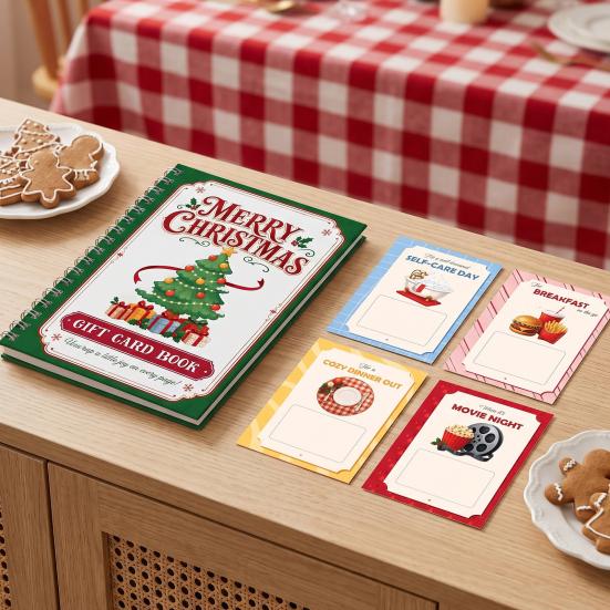 Guarda Memoria Portátil para Efectivo Tarjeta de Regalo de Navidad Libro, 7" x 5" Encuadernado en Espiral Feliz DIY Folleto de Libro de Felicitaciones Personalizado, Álbum, Fiesta de Navidad