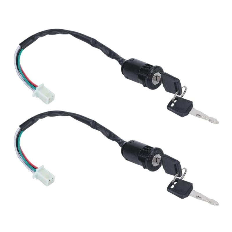 Keyed Motorcycle Start Control Assembly for 50cc to 250cc Bikes with Wiring Harness, 2 Pack Ignition Starter Switches