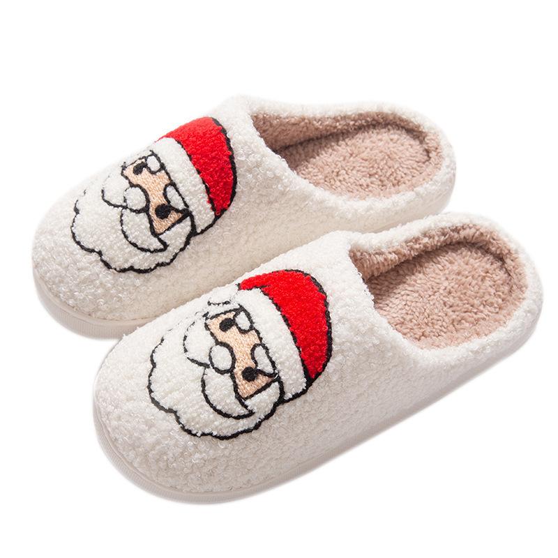 Cotton Slippers, Autumn and Winter Indoor Soft Bottom Non-slip Santa Cute Cartoon Plush Slippers Thickened