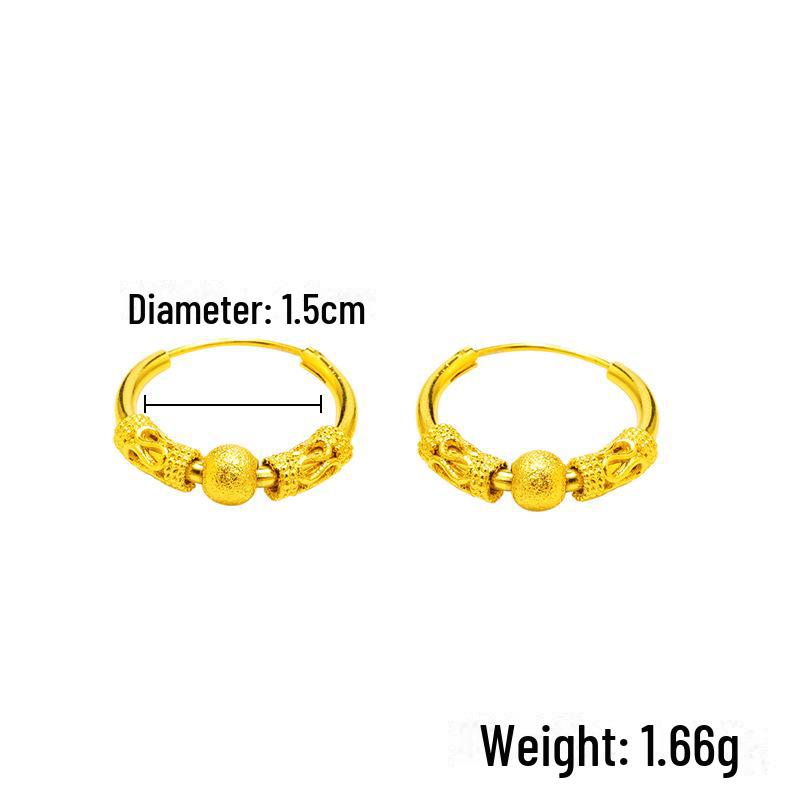 Vietnamese Ethnic Sand Gold Retro Brass Hoop Earrings for Women