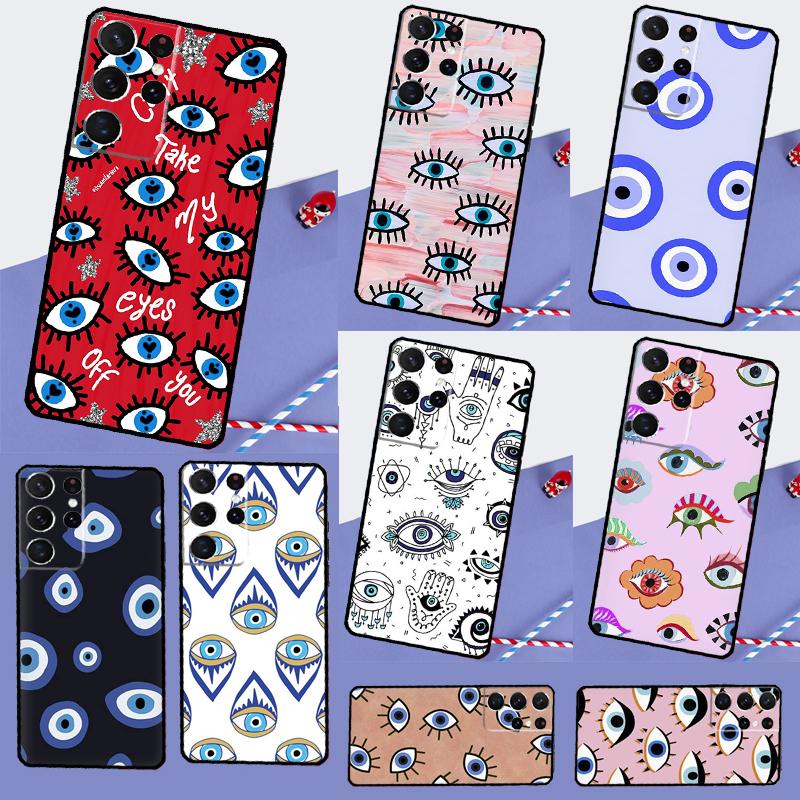 Lucky Eye Blue Evil Eye Print Phone Case For Samsung Galaxy S24 Ultra S9 S10 S20 S21 S22 S23 S25 Plus S24 FE Back Cover