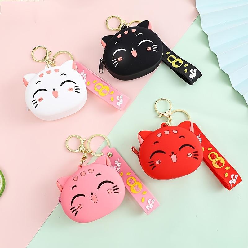 Black Cat Coin Purse with Keychain Lightweight Zippered Pouch for Coins, Keys & Earbuds Cat Purse Perfect Gift for Women & Cat Lovers