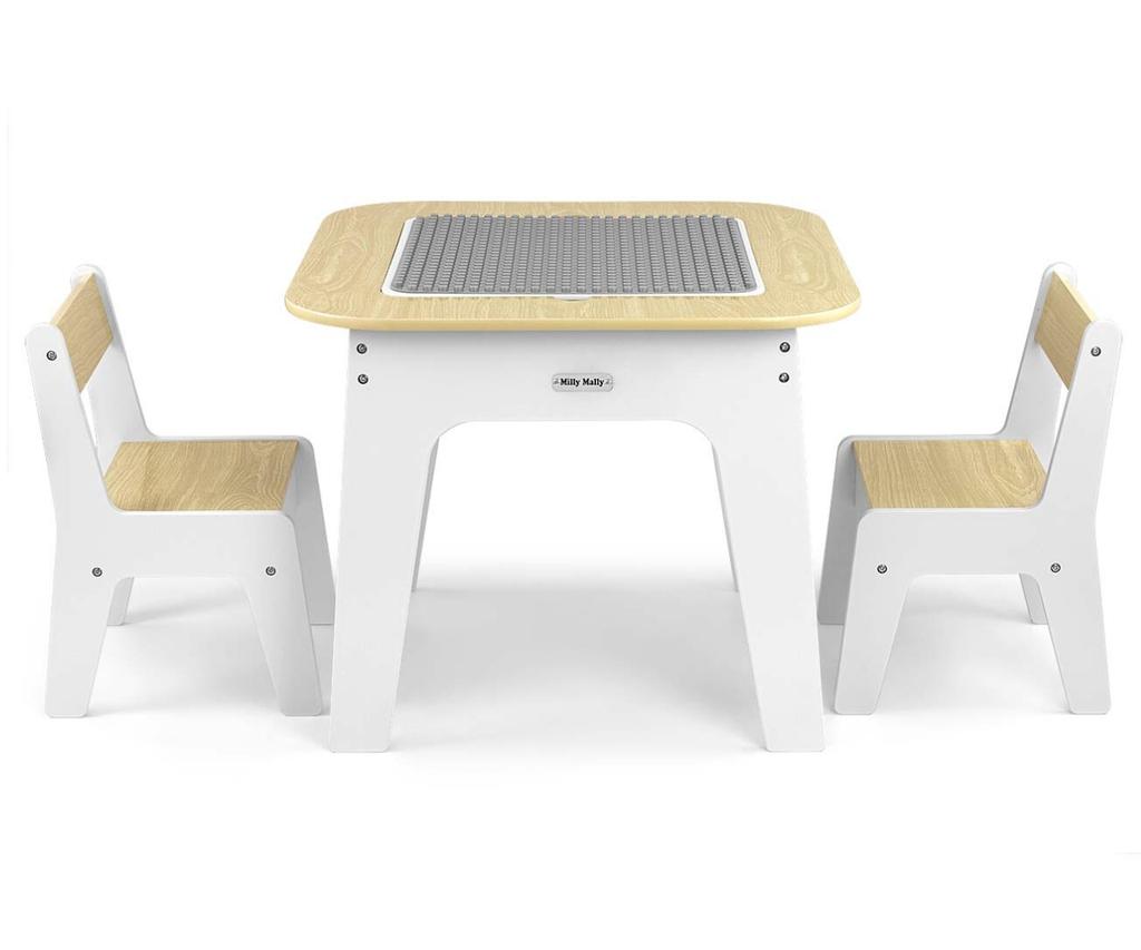 MILLY MALLY 6090 Olaf Blocks Furniture Set - Table and Two Chairs White