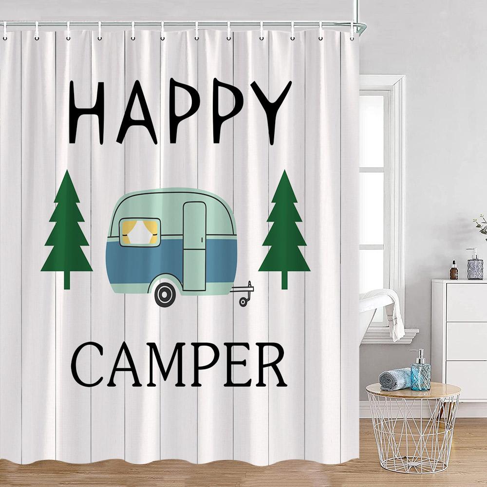 Cartoon Camper Shower Curtains Tree Camping Travel Bus Rv Bathroom Curtain Polyester Fabric Home Decoration With Hooks For Bath