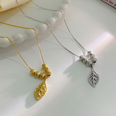 Goldener Zweig Jade Blätter Auto Blume Perlenkette Damen Blatt Halskette Vielseitige Schlüsselbeinkette Nischengefühl