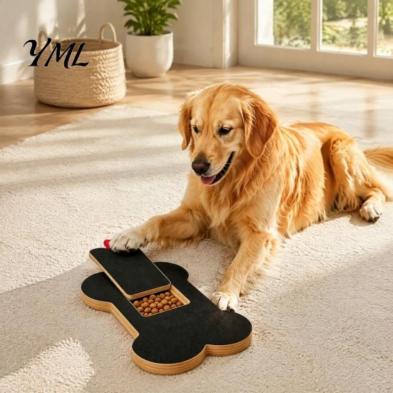 Easy Paw Grooming Board Dog Scratch with Treat Box, Wooden Nail File Board, Bone Shaped Scratching Pad, Grinder Alternative for Large Medium