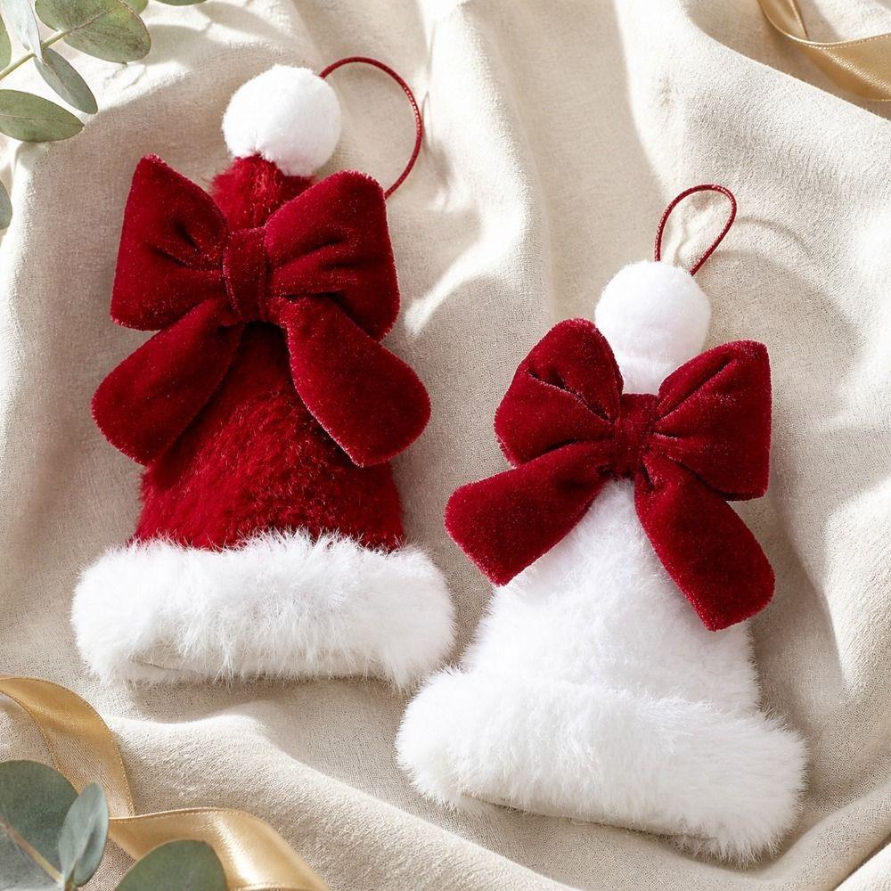 Handmade Mini Velvet Tree Tower Pendant Creative Christmas Bows Hanging Ornament  Party Supplies