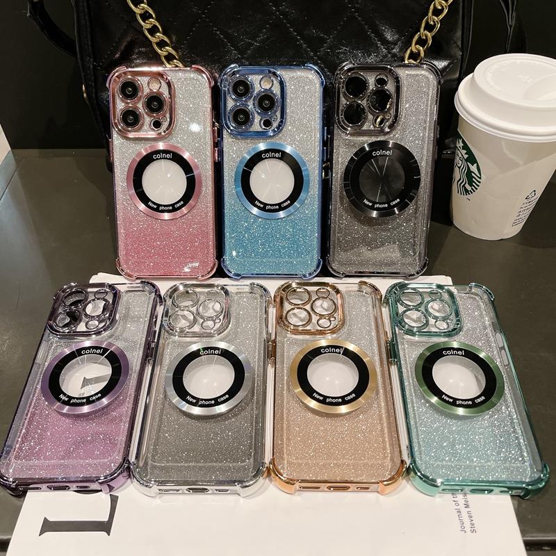 Luxury Wireless Charging Magsafe Glitter Phone Case For iPhone 11 12 13 14 15 16 Pro Max Plus Magnetic Shockproof Bumper Cover
