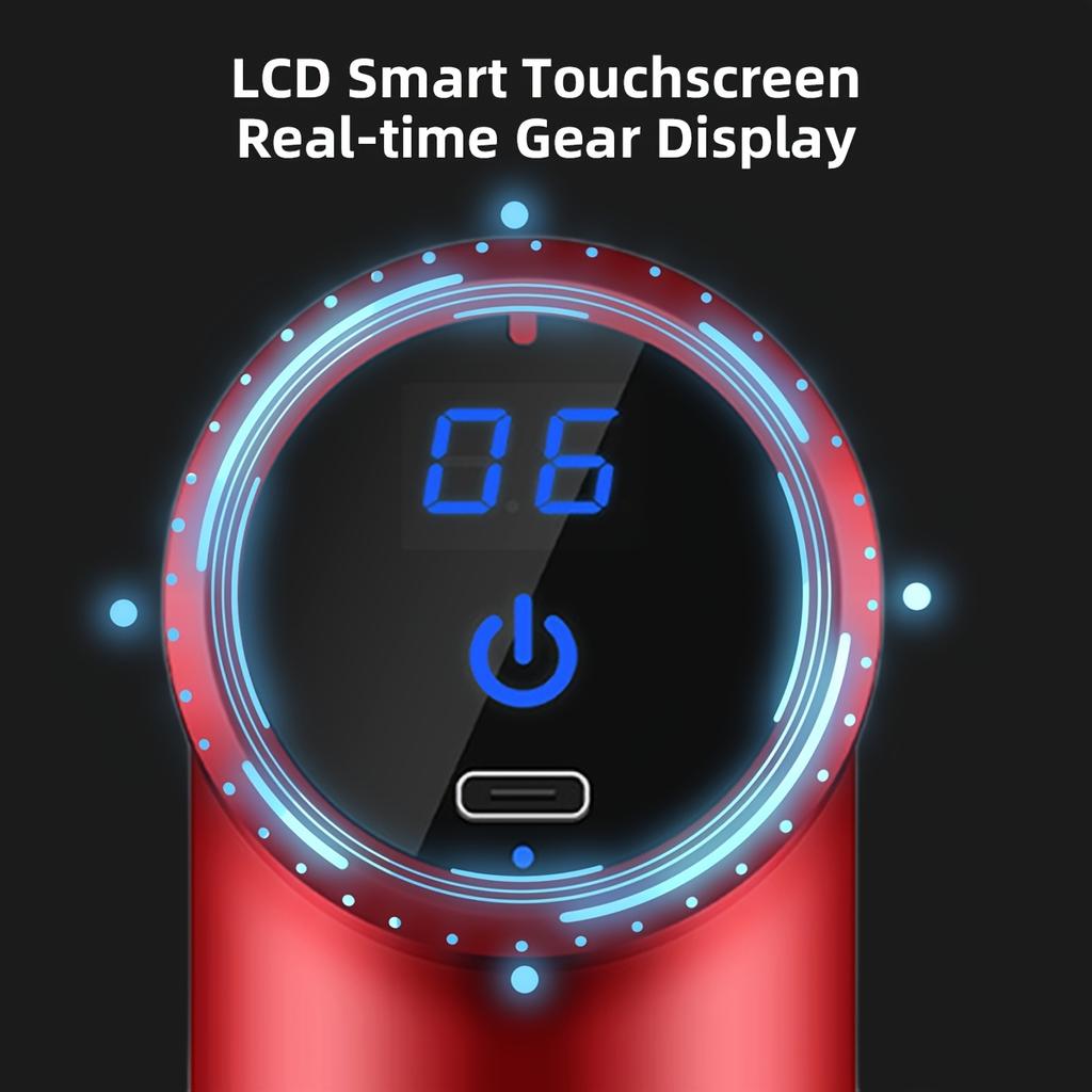 Portable electric fascia massage gun equipped with muscle massager LED Touchscreen included6A massage head mini handheld ultra-quiet brushless motor