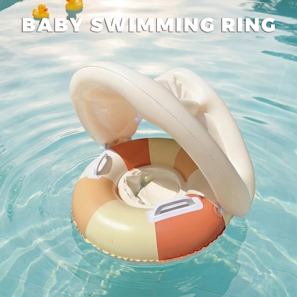 Baby Pool Float With Canopy, Infant Inflatable Swim Ring With Safety Handles, Toddler Water Float For Pool, Beach, Summer Outdoor Activities