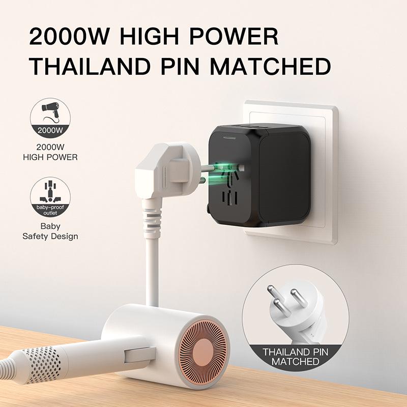 Upgraded Travel Adapter 2A2C: Multi-National Socket Converter for UK, AU, EU, US