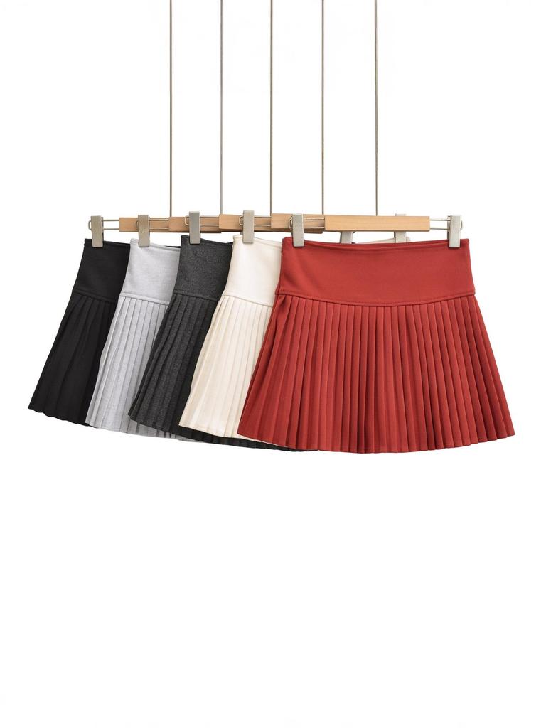 Women's High-Waisted Gray Pleated Wool Blend Mini Skirt - Elegant, Anti-Exposure Design for Autumn/Winter 2025
