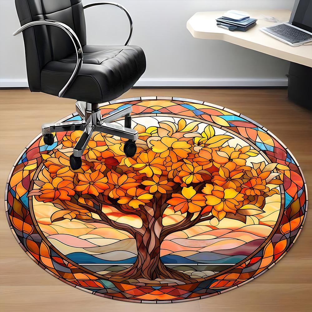 1pc Autumn Tree Office Round Area Rug, Indoor Mat Suitable ForOffice, Under Office Chairs Bedroom Living Room Home Decor, Room Deco  D028