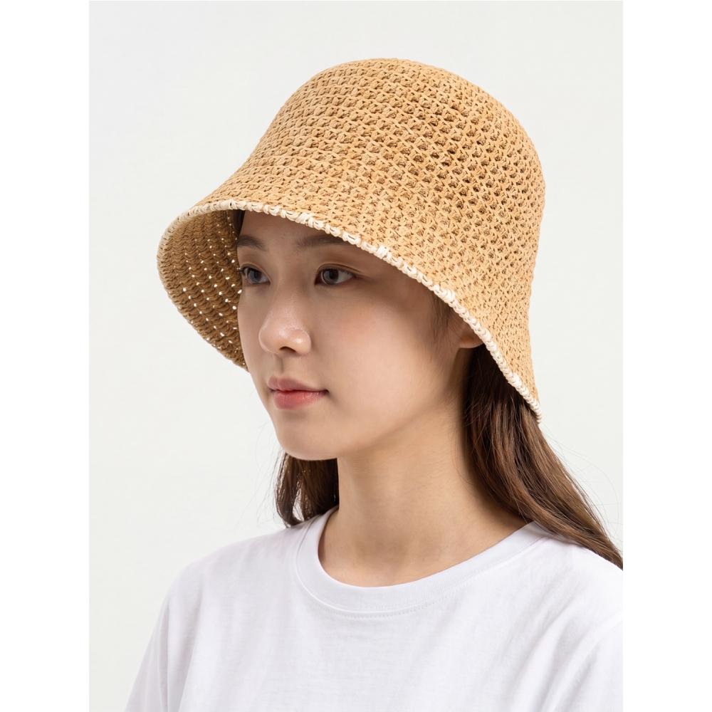 Daiso Color Woven Bungee Hat Brown