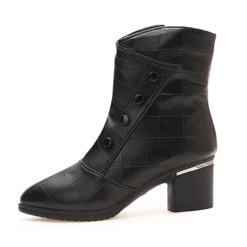 Damen Stiefeletten aus weichem Leder mit mittlerem Absatz - Herbst Winter Mode Schlank geschnitten Weiche Sohle Wadenhoch Skinny Booties
