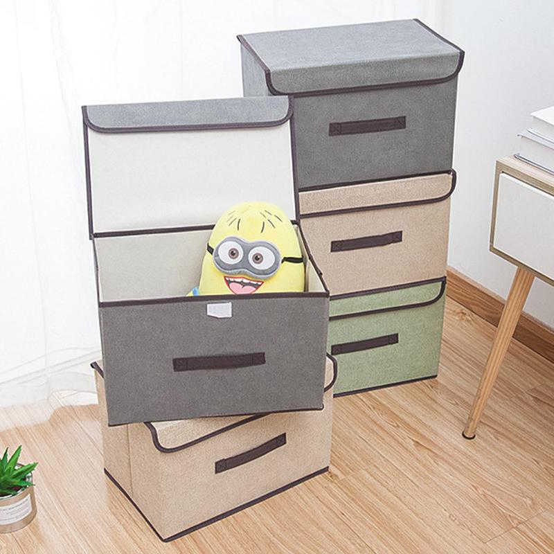 Linen-Like Fabric Storage Box Foldable Storage Box For Books And Toys Dustproof Storage Box With Lid