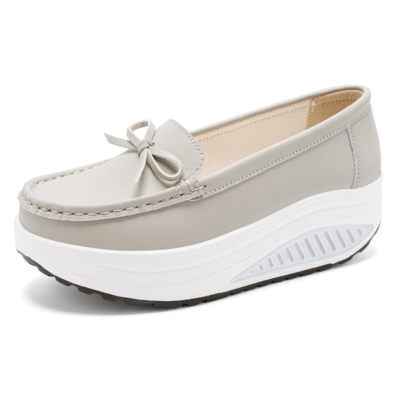 

Женские лоферы с увеличением роста, белые кожаные на платформе, повседневные, на толстой подошве, обувь-лифт, обувь для тряски EU:41 серый