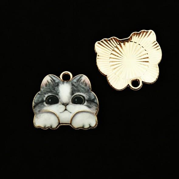 Alloy Drip Oil Cat Pendant, 18x16mm - Cute DIY Korean Style Jewelry Accessory