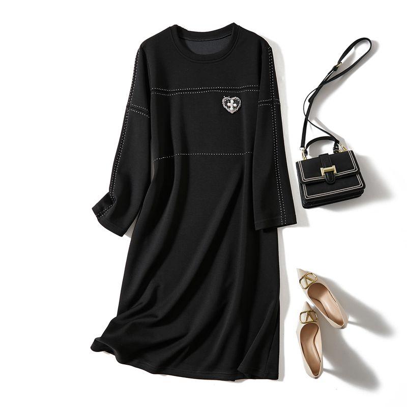 

Skirts the First Element Is Slim! Women Ponte De Roma Open Line Love Pearl Nine-Quarter Sleeve A Word Dress Thick Autumn and Winter Black Deduction single sharp goods