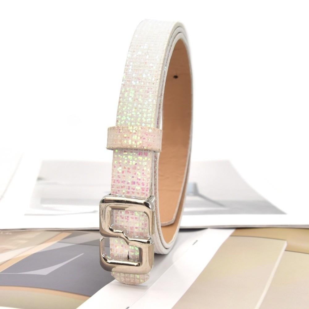 Bling Bling Sparkling Rhinestone Belt Versatile Luxury Brand Design S-shaped Buckle Belt Glitter Vintage PU Leather Belt