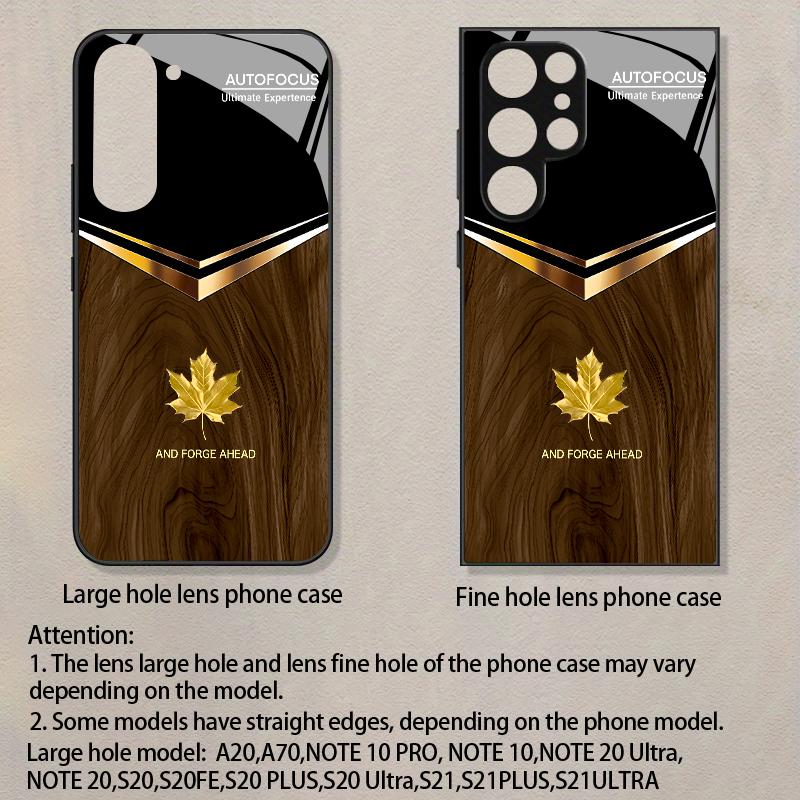 Wood Grain Gold Maple Leaf Pattern 2D Phone Case for Samsung S26 S25 S24 S23 S22 S21 S20 A56 A36Tempered Glass Protective  Cover