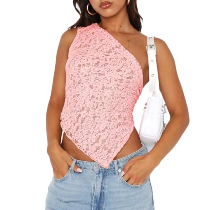 

Женский кружевной укороченный топ с открытой спиной, прозрачные топы для выхода в свет L розовый