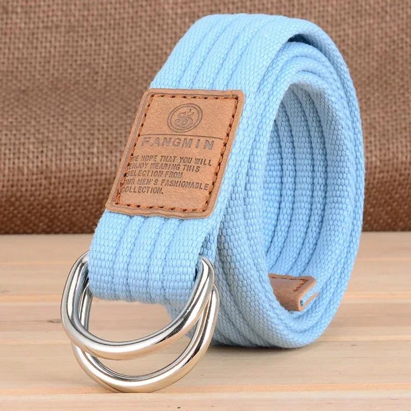 New Unisex Canvas Belt Double Ring Buckle Belts Men Women s Casual Business Cowboy Pants Belt 110cm