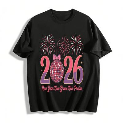 2026 New Year New Grace New Praise Print Casual Party Top Pure Cotton T-shirt