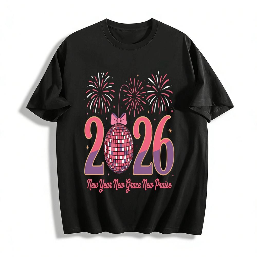 2026 New Year New Grace New Praise Print Casual Party Top Pure cotton T-shirt XXS