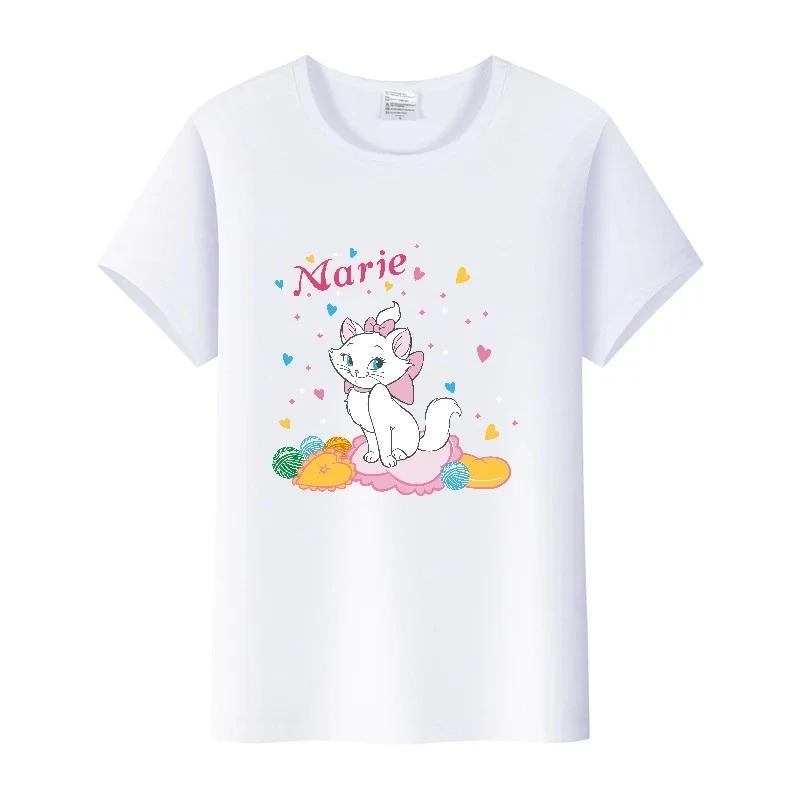 Kpop Fashion Disney Marie Cat Cartoon Love Woman Tees 2023 Summer Tops Short Sleeve Girl T-Shirts Oversized Clothes Mens Blouses