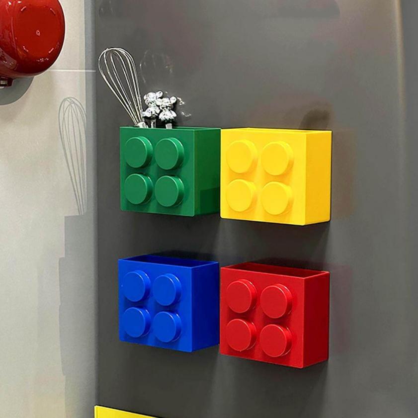 Building Blocks Refrigerator Magnetic Absorption Box Plastic Straw Holder Fridge Side Storage RackHome Decor