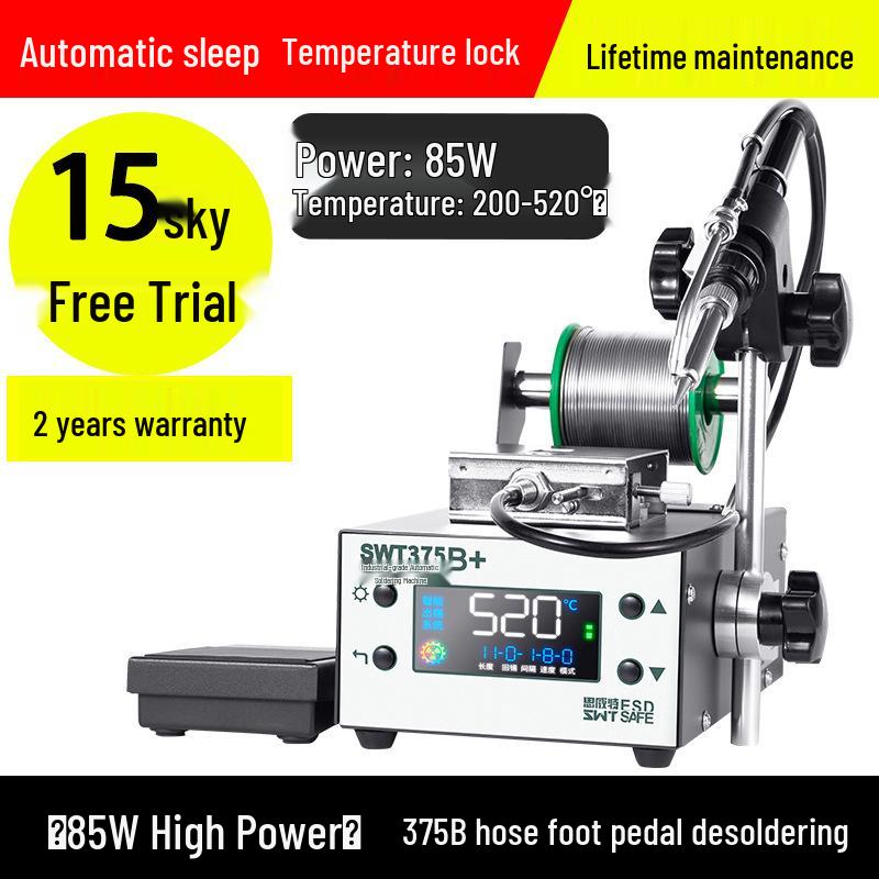 Industrial Grade Automatic Soldering Machine SWT375 with Foot Pedal, High Power Electric Iron, Hand Press Solder Dispensing.
