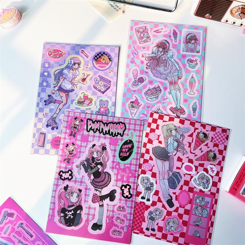 Korean ins Sweet Cool Girl Sticker Scrapbooking Diary DIY Album Decoration Sticker Aesthetic Stationery Art Supplies Personalizd