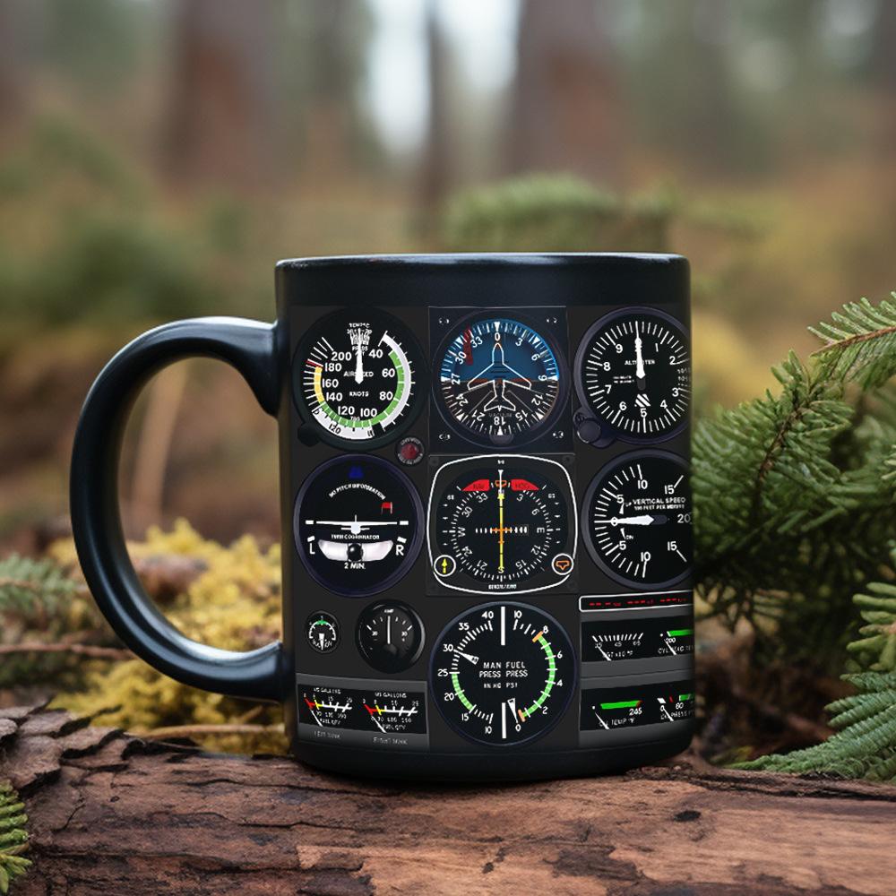 Aircraft Instrument Panel Pattern Coffee Ceramic Mug Airplane Enthusiast Birthday Gift Boys Water Cup Funny Mug