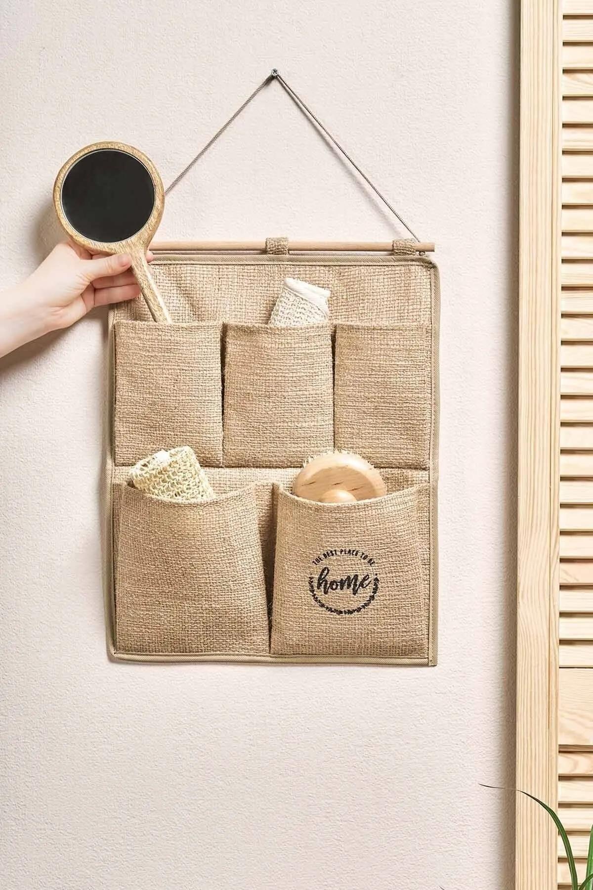

Джутовый 2-слойный многоцелевой подвесной настенный органайзер для ванной комнаты и кухни 35x45