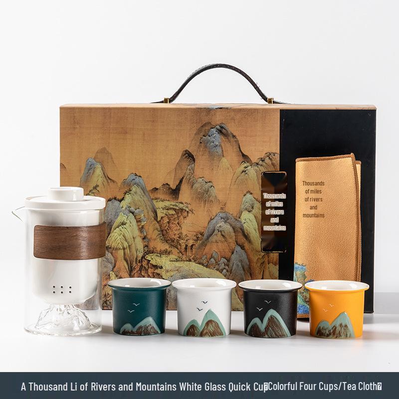 A Thousand Li of Rivers and Mountains Gift Box: Mid-Autumn & Birthday Souvenir Tea Set for Company Events