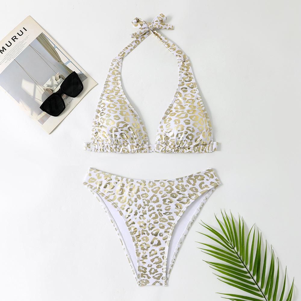 

Принтованный комплект бикини женский из двух частей с низким вырезом и разрезом, купальник на шнуровке, сексуальные стринги, летняя новинка, пляжная одежда для отпуска XL белый