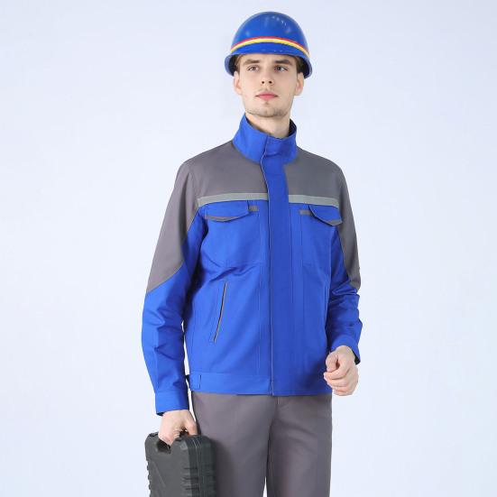2Pcs/Set Welding Work Clothes Stand Collar Long Sleeve Zipper Closure Jacket Long Pants Set Reflective Strips Tear-Resistant Workwear