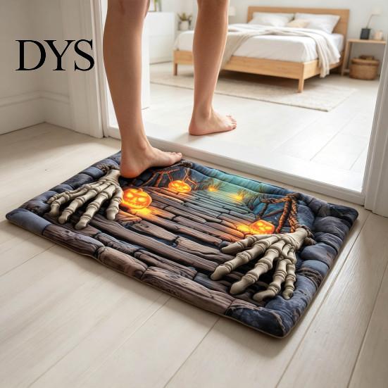 Alfombra de Ilusión 3D Alfombra de Halloween, Patrón de Calavera Óptica con Profundidad Realista, Decoración de Entrada de Horror Calabaza Espeluznante Felpudo Antideslizante para la Entrada