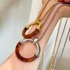 Circle Pendant Amber Splicing Necklace Y2K Sweater Chain Cute Long Chain Necklace  Gift