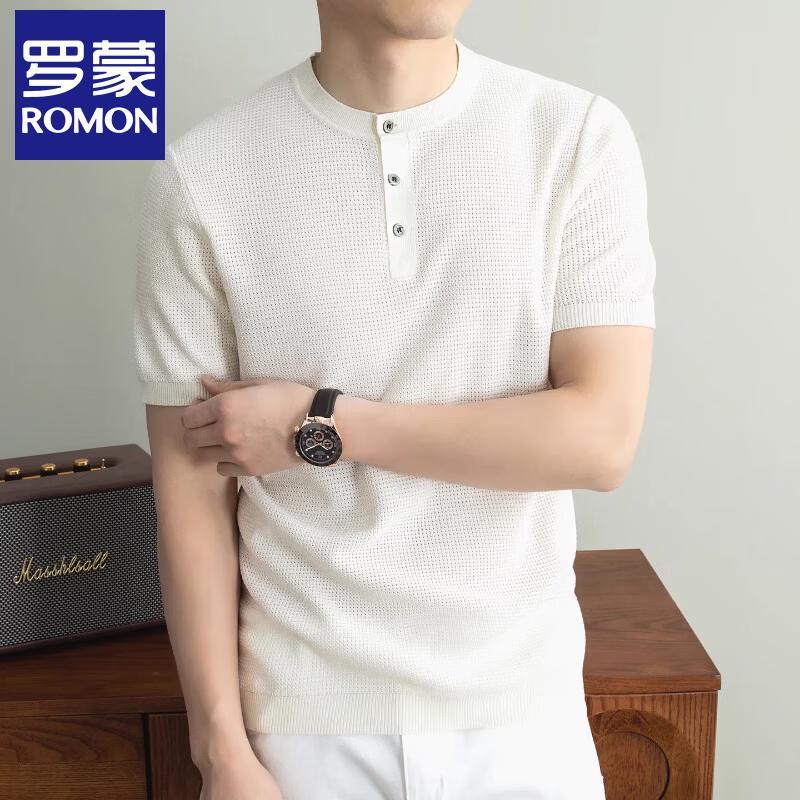 Romon Men's 2026 Summer Tencel Linen Blend Henley Knit T-Shirt